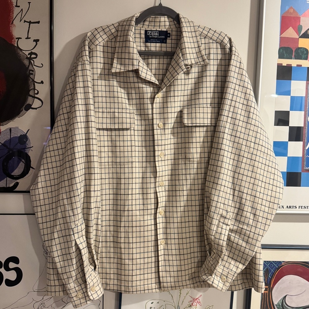 Beige Checked Men's Shirt Jacket